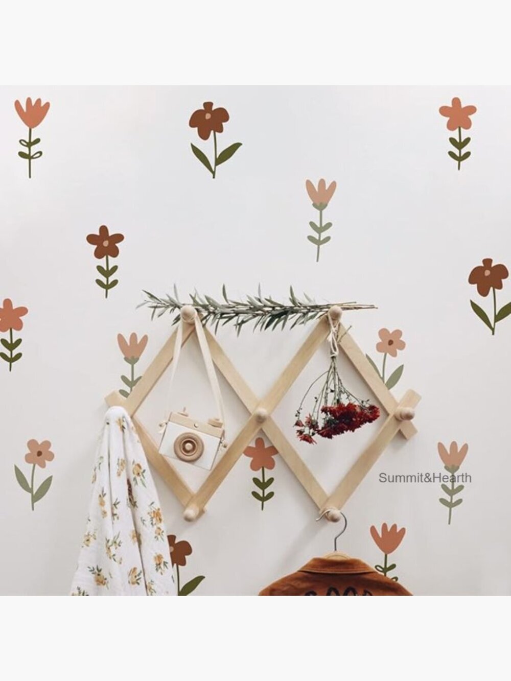 72-Piece Removable Vinyl Wall Decals, Boho Floral Decor for Kids Rooms